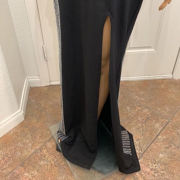 Windsor Size Medium Scoop Neck Black Diamond Studded Maxi Side Slit Dress New - Picture 6 of 15